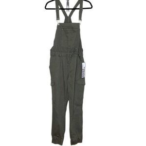 Almost Famous Jogger Overalls Stretch Denim Green Size Large New w Tags Y